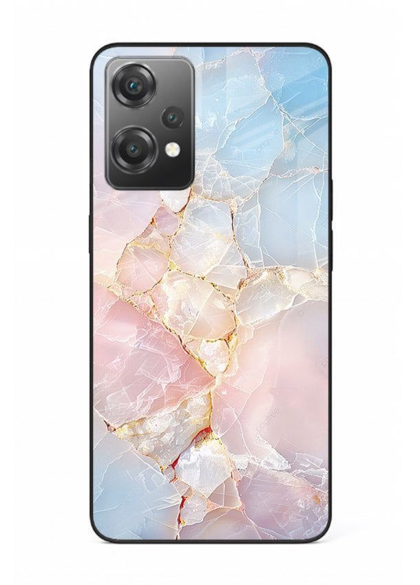 BlackGold Geometric Lines OnePlus Nord CE2 Lite 5G glass back cover with black marble and gold geometric accents