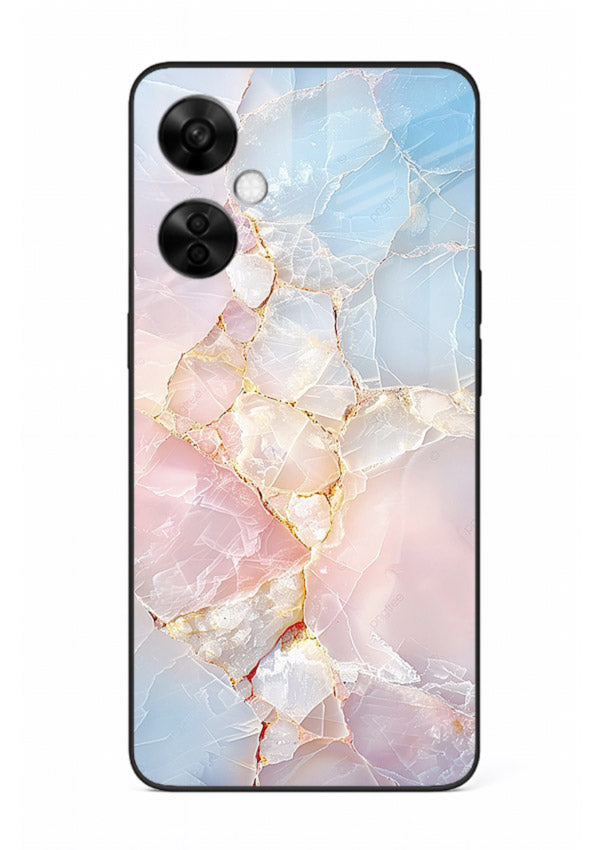 BlackGold Geometric Lines OnePlus Nord CE3 Lite glass back cover with black marble and gold geometric accents
