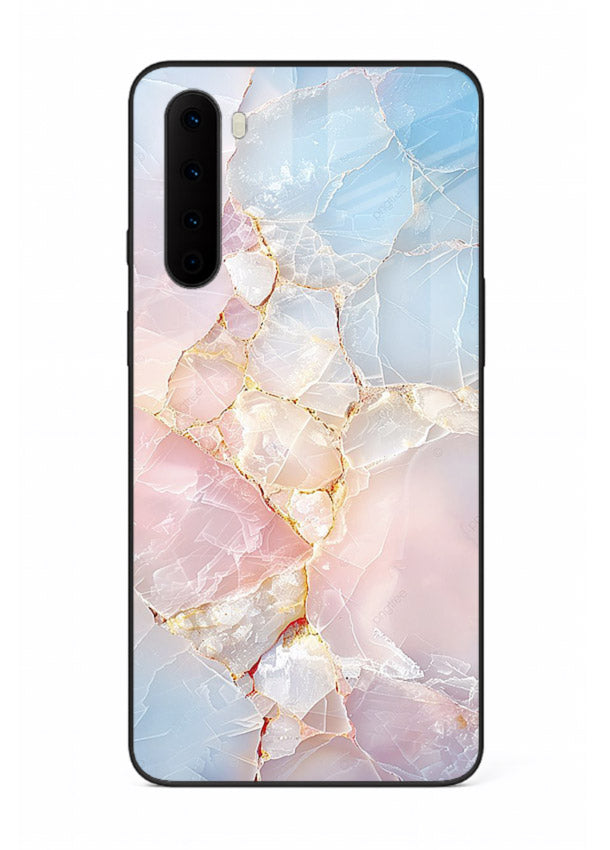 BlackGold Geometric Lines OnePlus Nord glass back cover with black marble and gold geometric accents