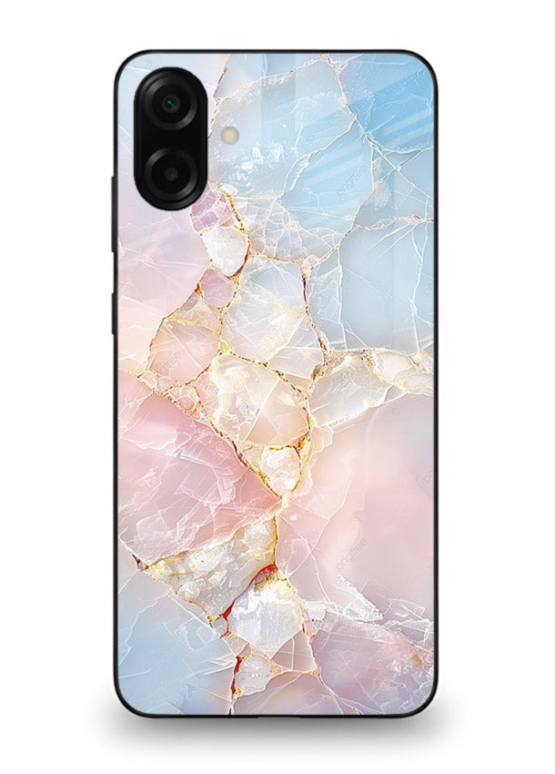 BlackGold Geometric Lines Samsung A07 4G glass back cover with black marble and gold geometric accents