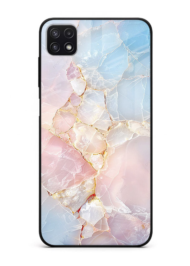 BlackGold Geometric Lines Samsung F42 5G glass back cover with black marble and gold geometric accents