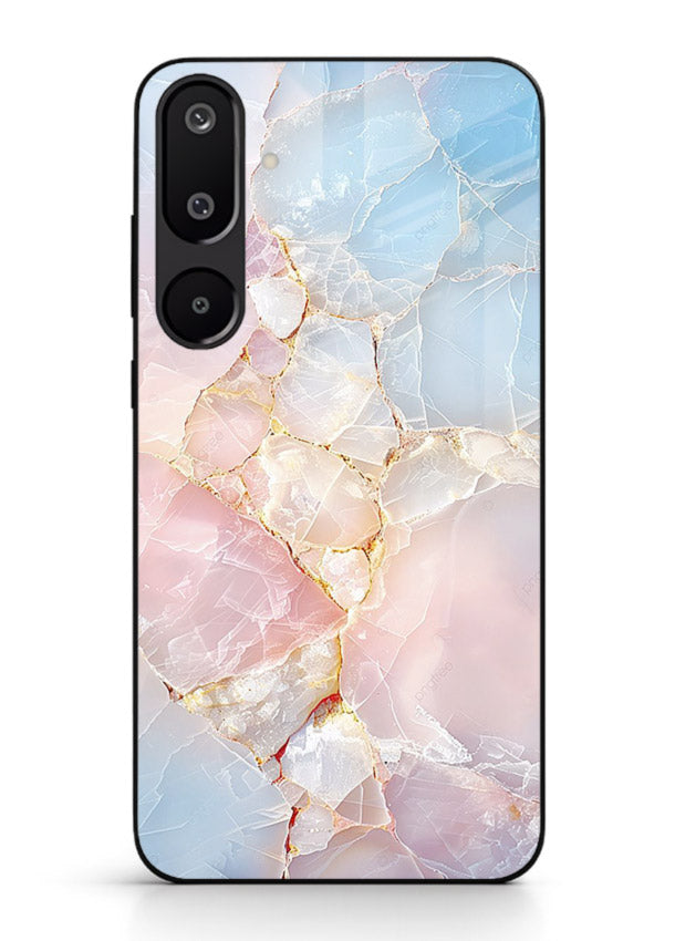 BlackGold Geometric Lines Samsung F16 5G glass back cover with black marble and gold geometric accents