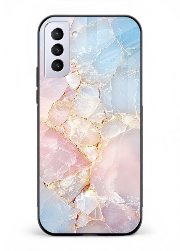 BlackGold Geometric Lines Samsung S21 FE glass back cover with black marble and gold geometric accents