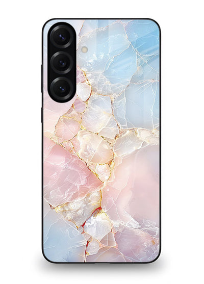 BlackGold Geometric Lines Samsung A56 5G glass back cover with black marble and gold geometric accents