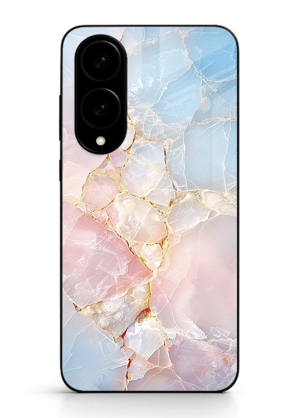 BlackGold Geometric Lines Samsung S25 Edge glass back cover with black marble and gold geometric accents