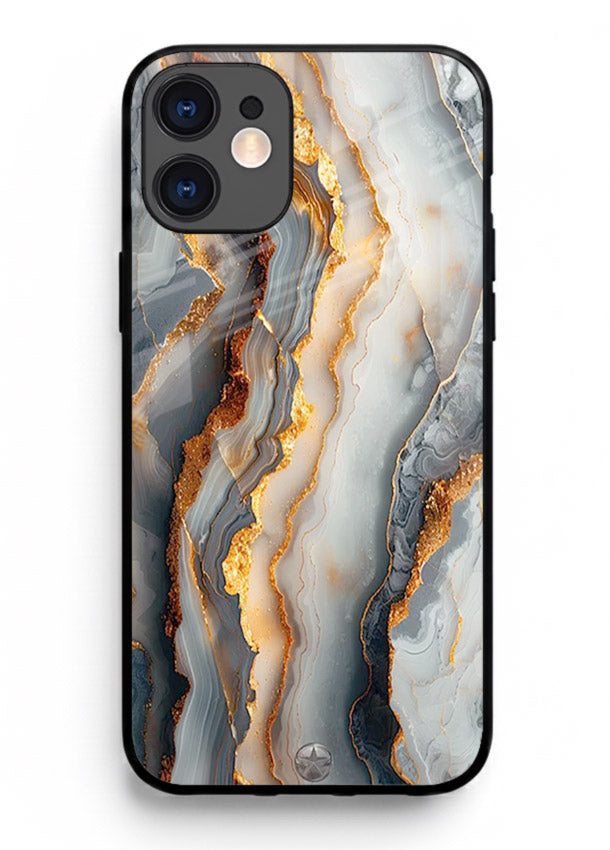 BlackGold Strata Marble iphone 12 mini glass back cover with layered black marble and gold strata