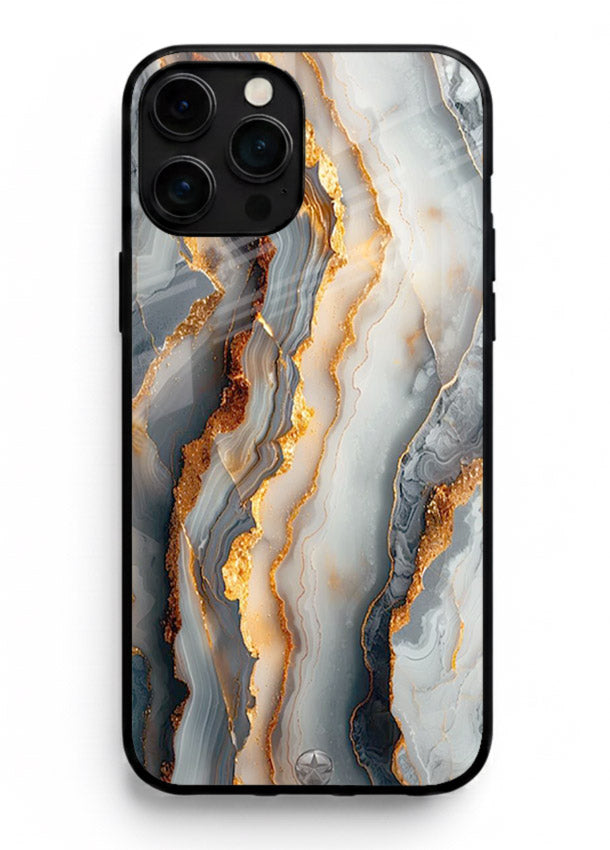 BlackGold Strata Marble iphone 11 pro max glass back cover with layered black marble and gold strata