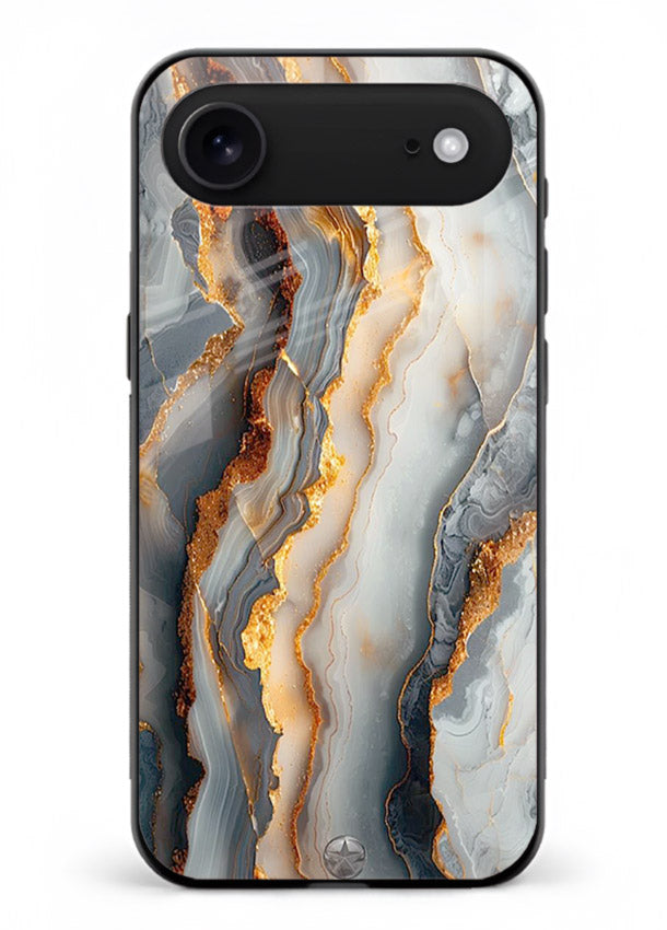 BlackGold Strata Marble iphone 17 air glass back cover with layered black marble and gold strata