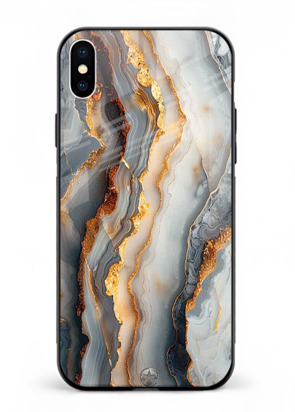 BlackGold Strata Marble iphone xs max glass back cover with layered black marble and gold strata