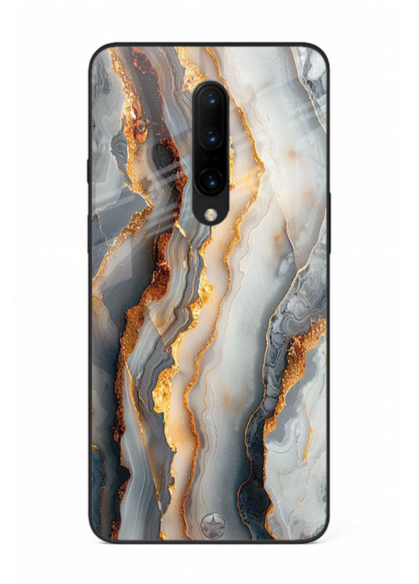 BlackGold Strata Marble OnePlus 8 glass back cover with layered black marble and gold strata