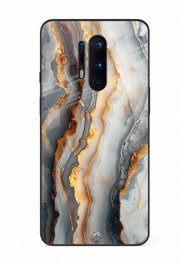 BlackGold Strata Marble OnePlus 8 Pro glass back cover with layered black marble and gold strata
