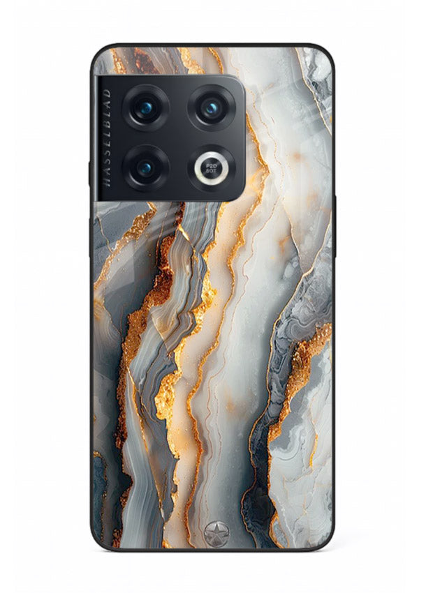 BlackGold Strata Marble OnePlus 10 Pro glass back cover with layered black marble and gold strata