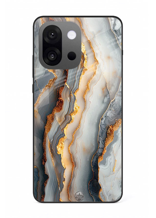 BlackGold Strata Marble OnePlus 13s glass back cover with layered black marble and gold strata