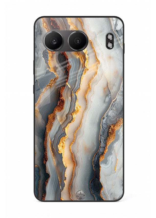 BlackGold Strata Marble OnePlus Nord 4 glass back cover with layered black marble and gold strata