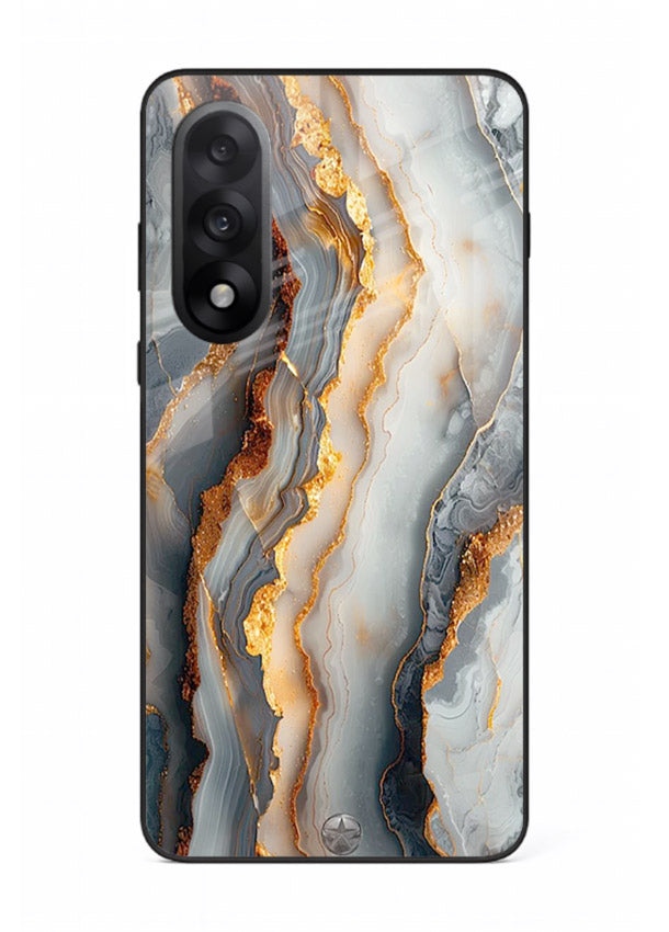 BlackGold Strata Marble OnePlus Nord 5 glass back cover with layered black marble and gold strata