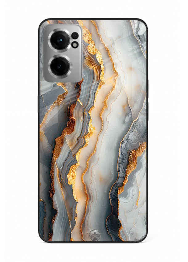 BlackGold Strata Marble OnePlus Nord CE2 5G glass back cover with layered black marble and gold strata