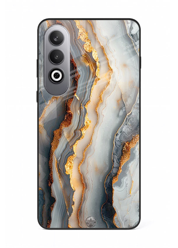 BlackGold Strata Marble OnePlus Nord CE4 glass back cover with layered black marble and gold strata