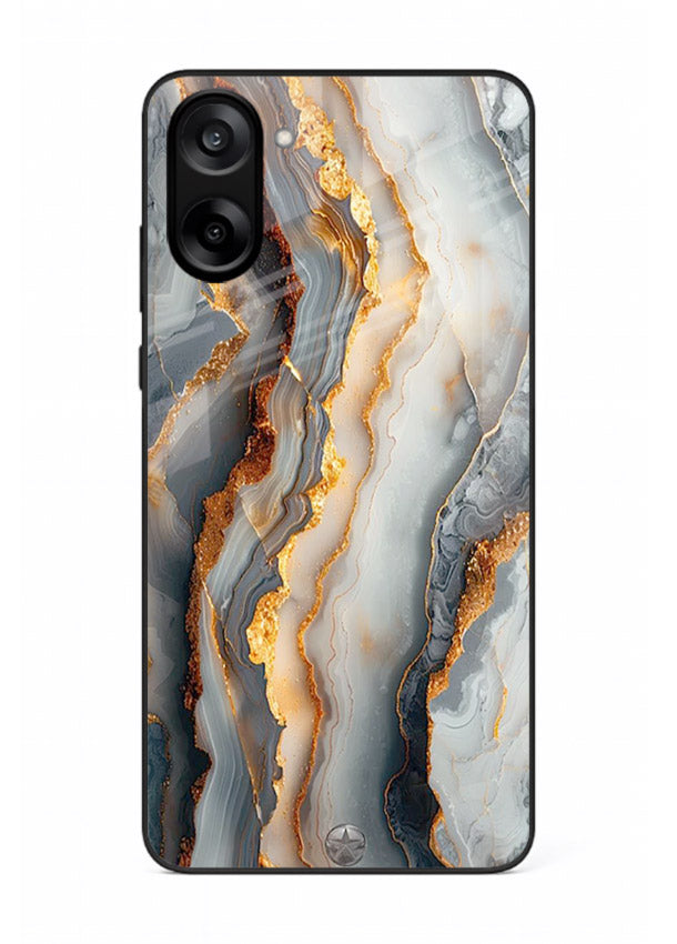 BlackGold Strata Marble OnePlus Nord CE5 glass back cover with layered black marble and gold strata