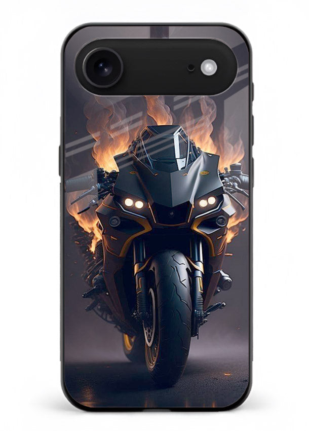 Flaming superbike design printed on premium tempered glass iPhone 17 Air back cover