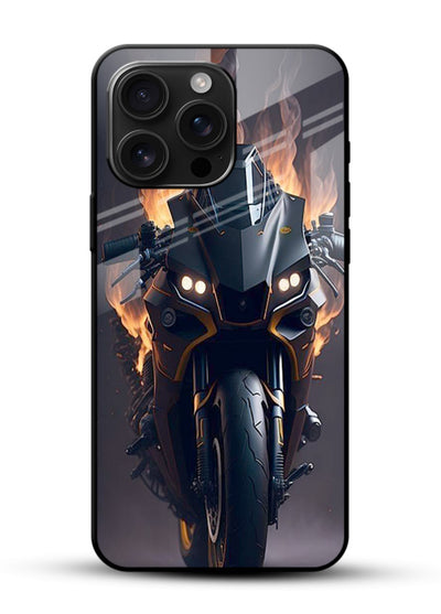 Flaming superbike design printed on premium tempered glass mobile back cover - 1