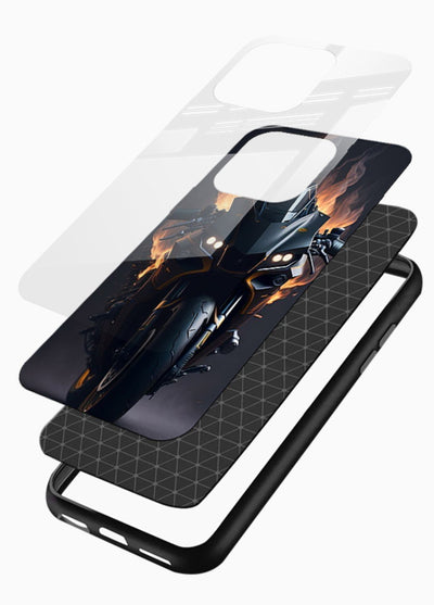 Flaming superbike design printed on premium tempered glass mobile back cover - 3