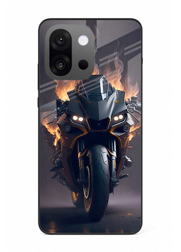 Flaming superbike design printed on premium tempered glass OnePlus 13s back cover