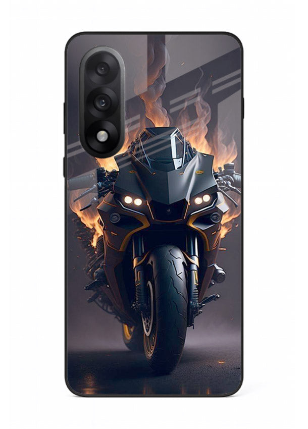 Flaming superbike design printed on premium tempered glass OnePlus Nord 5 back cover