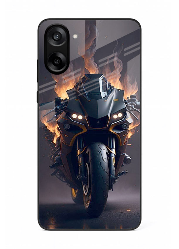 Flaming superbike design printed on premium tempered glass OnePlus Nord CE5 back cover
