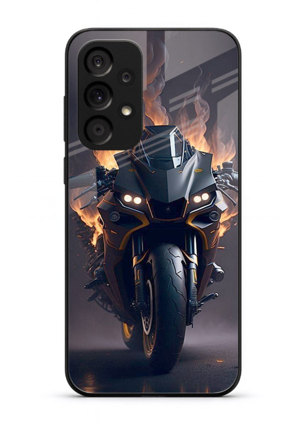 Flaming superbike design printed on premium tempered glass Samsung A33 5G back cover
