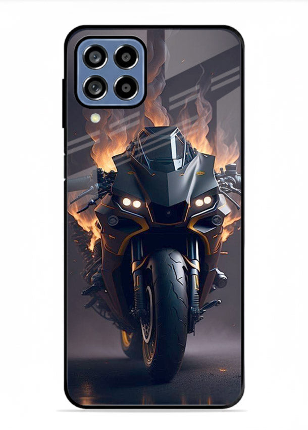 Flaming superbike design printed on premium tempered glass Samsung A22 4G back cover