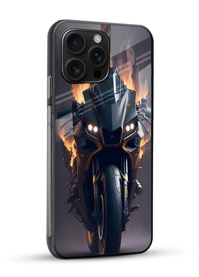 Flaming superbike design printed on premium tempered glass mobile back cover - 2