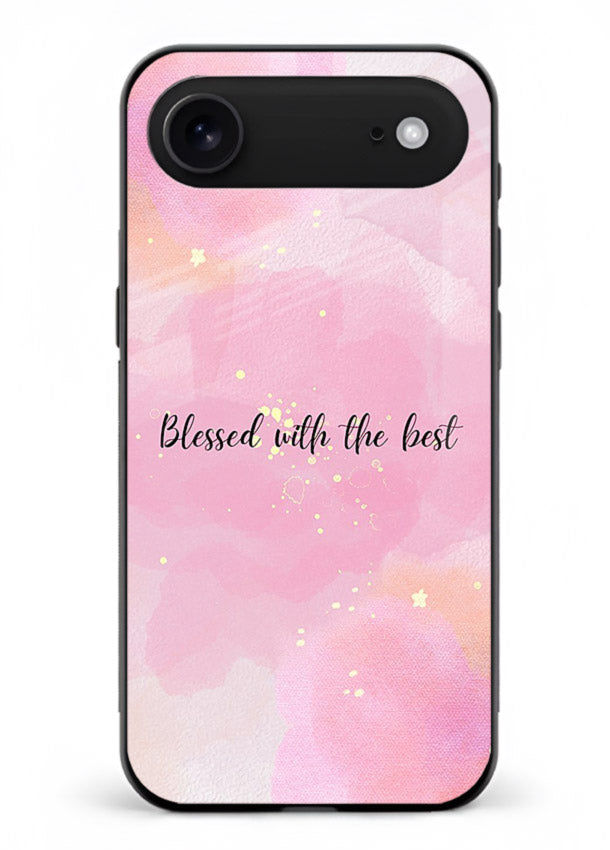 Pink watercolor gratitude design featured on iphone 17 air glass back cover with soft glow.