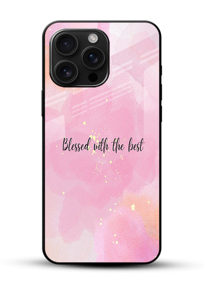 Pink watercolor gratitude design featured on glossy vibrant premium glass back cover with soft glow. - Angle Front