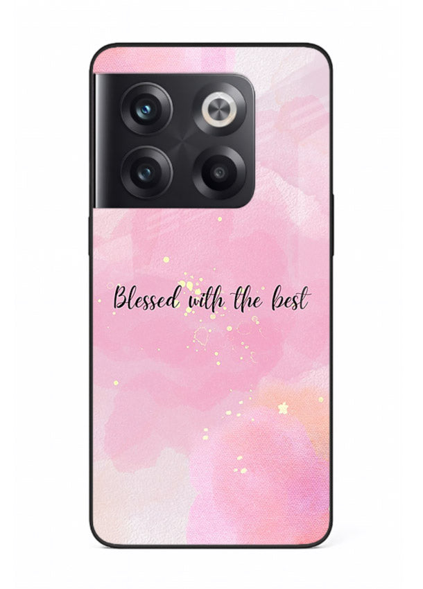 Pink watercolor gratitude design featured on OnePlus 10T glass back cover with soft glow.