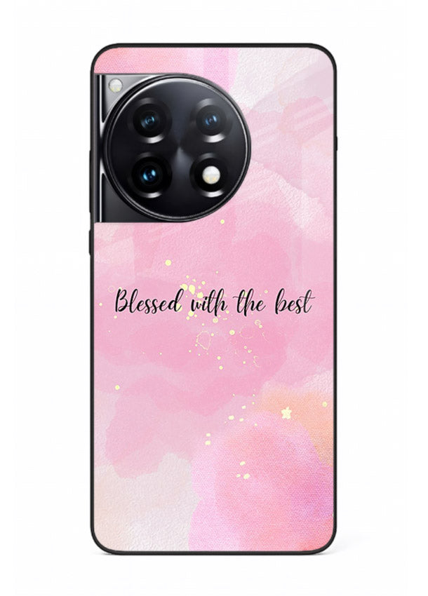 Pink watercolor gratitude design featured on OnePlus 12R glass back cover with soft glow.