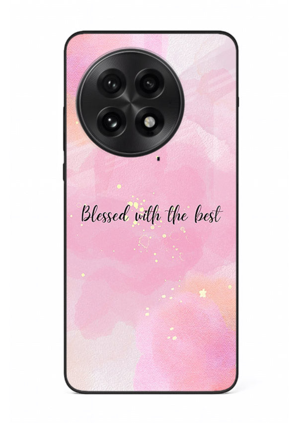 Pink watercolor gratitude design featured on OnePlus 13R glass back cover with soft glow.