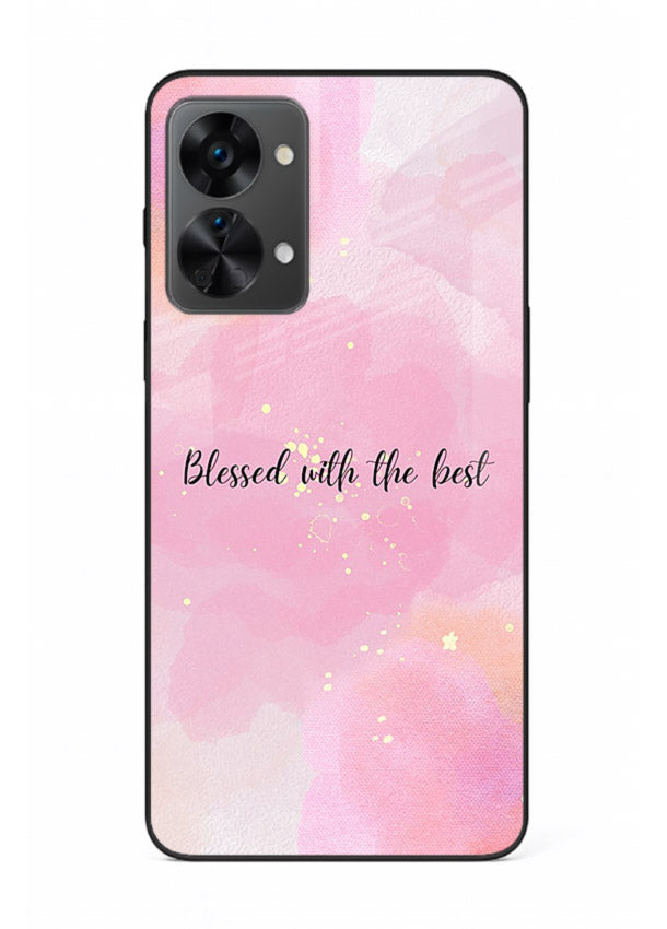 Pink watercolor gratitude design featured on OnePlus Nord 2T glass back cover with soft glow.