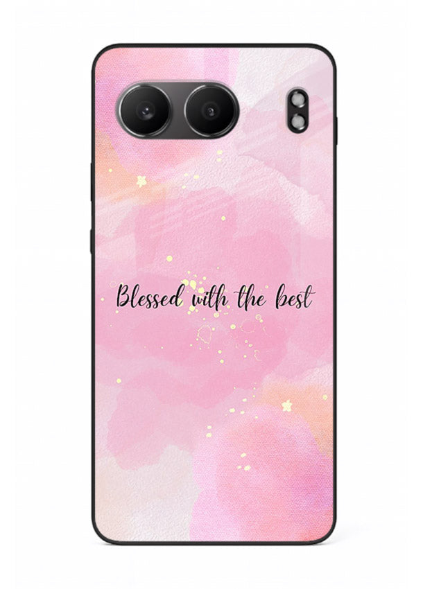 Pink watercolor gratitude design featured on OnePlus Nord 4 glass back cover with soft glow.