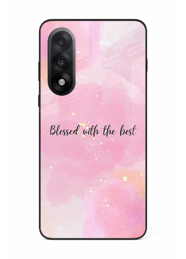 Pink watercolor gratitude design featured on OnePlus Nord 5 glass back cover with soft glow.