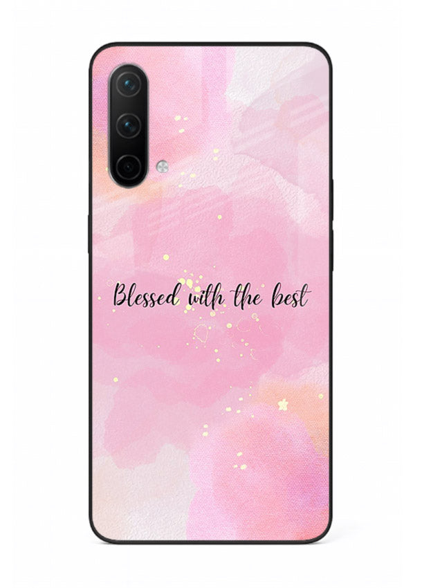 Pink watercolor gratitude design featured on OnePlus Nord CE 5G glass back cover with soft glow.