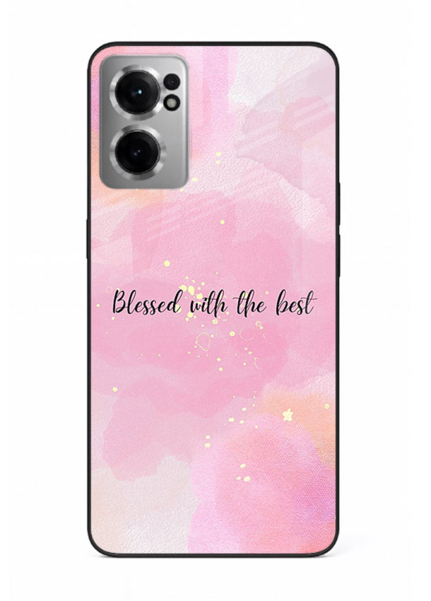 Pink watercolor gratitude design featured on OnePlus Nord CE2 5G glass back cover with soft glow.
