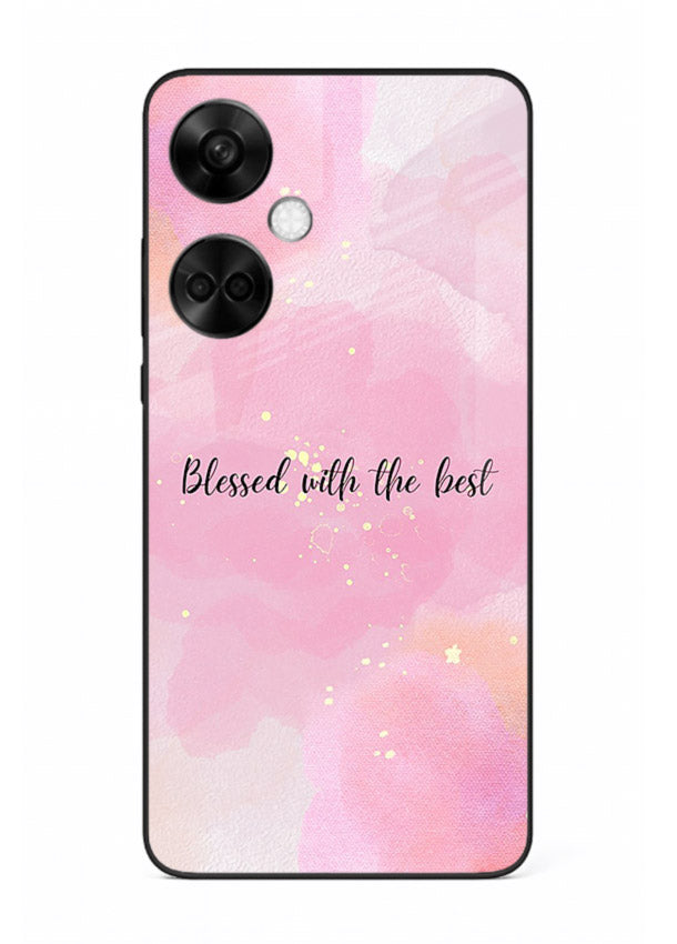 Pink watercolor gratitude design featured on OnePlus Nord CE3 glass back cover with soft glow.