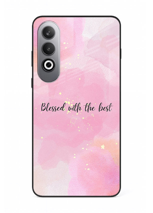 Pink watercolor gratitude design featured on OnePlus Nord CE4 glass back cover with soft glow.