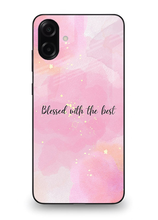 Pink watercolor gratitude design featured on Samsung A07 4G glass back cover with soft glow.