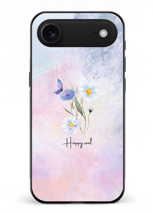 Minimal floral illustration printed on iphone 18 air glass back cover with soft tones.