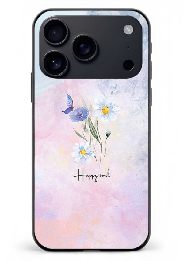 Minimal floral illustration printed on iphone 18 pro max glass back cover with soft tones.