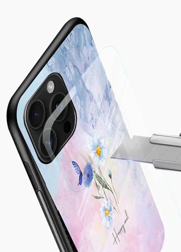 Minimal floral illustration printed on glossy vibrant premium glass back cover with soft tones. - Angle Blade
