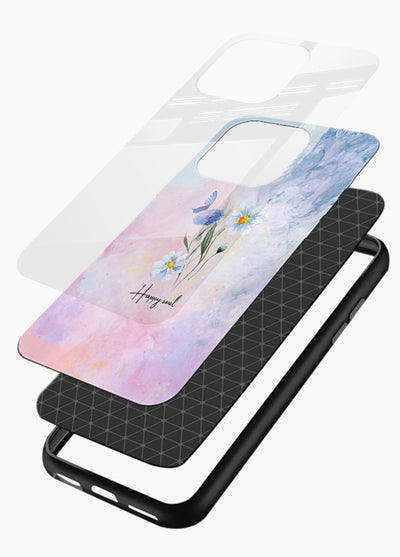 Minimal floral illustration printed on glossy vibrant premium glass back cover with soft tones. - Angle Layers
