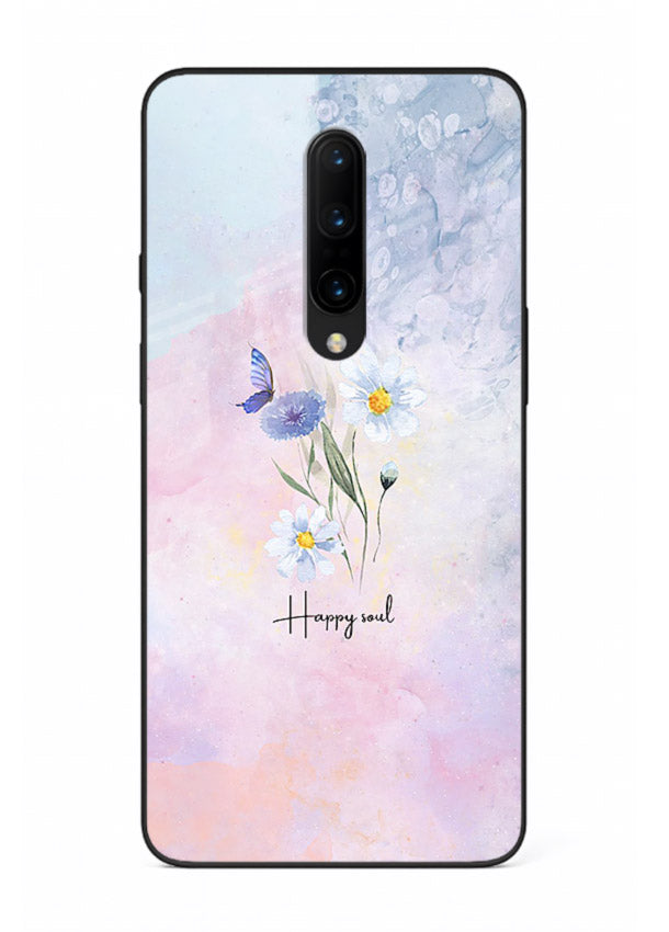 Minimal floral illustration printed on OnePlus 7 Pro glass back cover with soft tones.