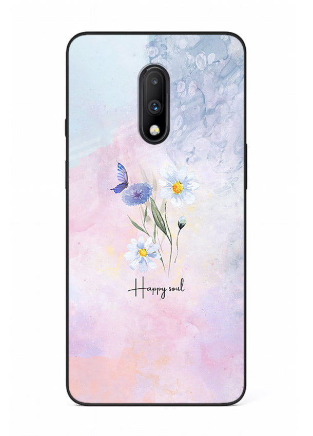 Minimal floral illustration printed on OnePlus 7 glass back cover with soft tones.